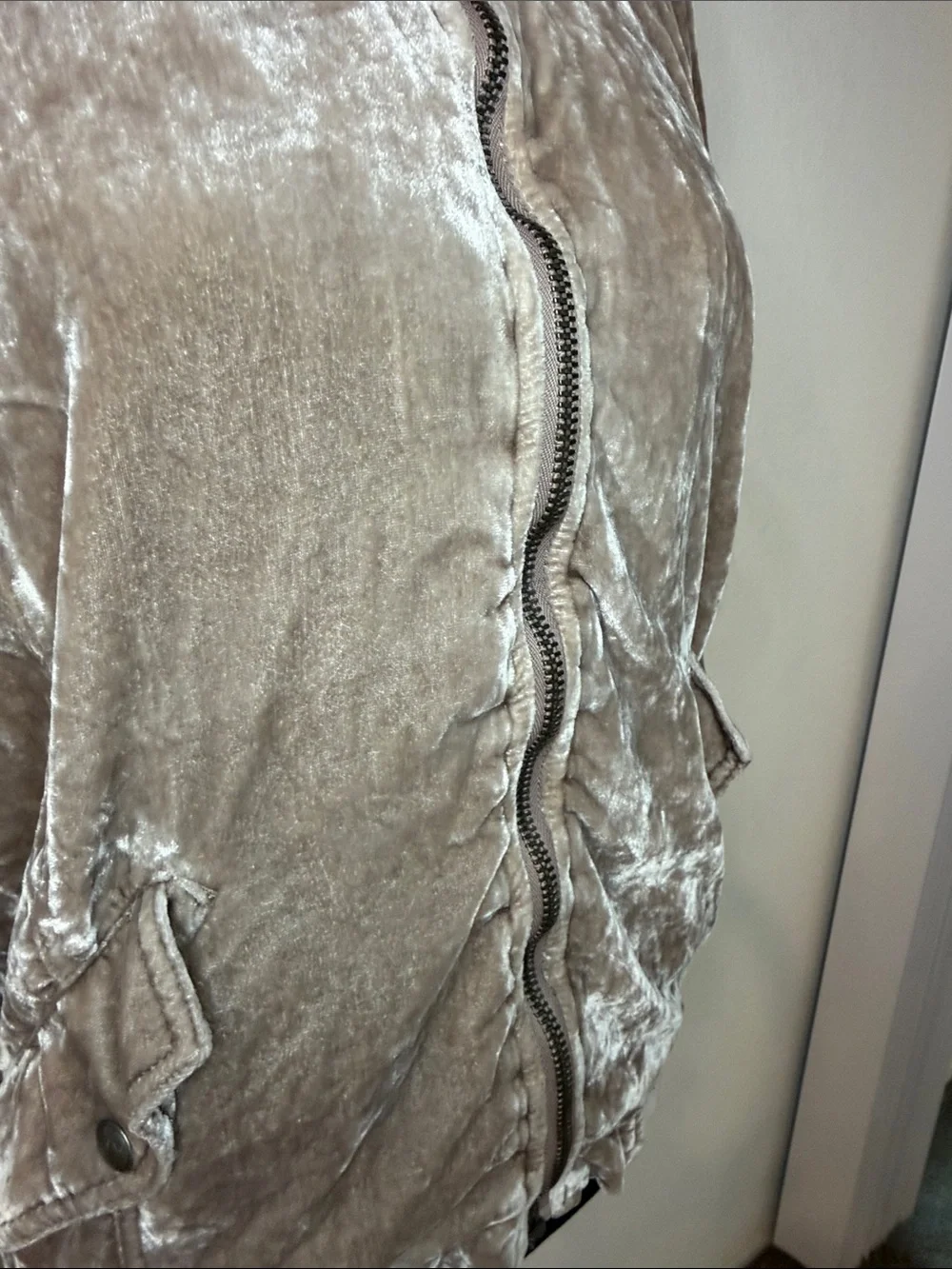 Free People Taupe Velvet Bomber Jacket